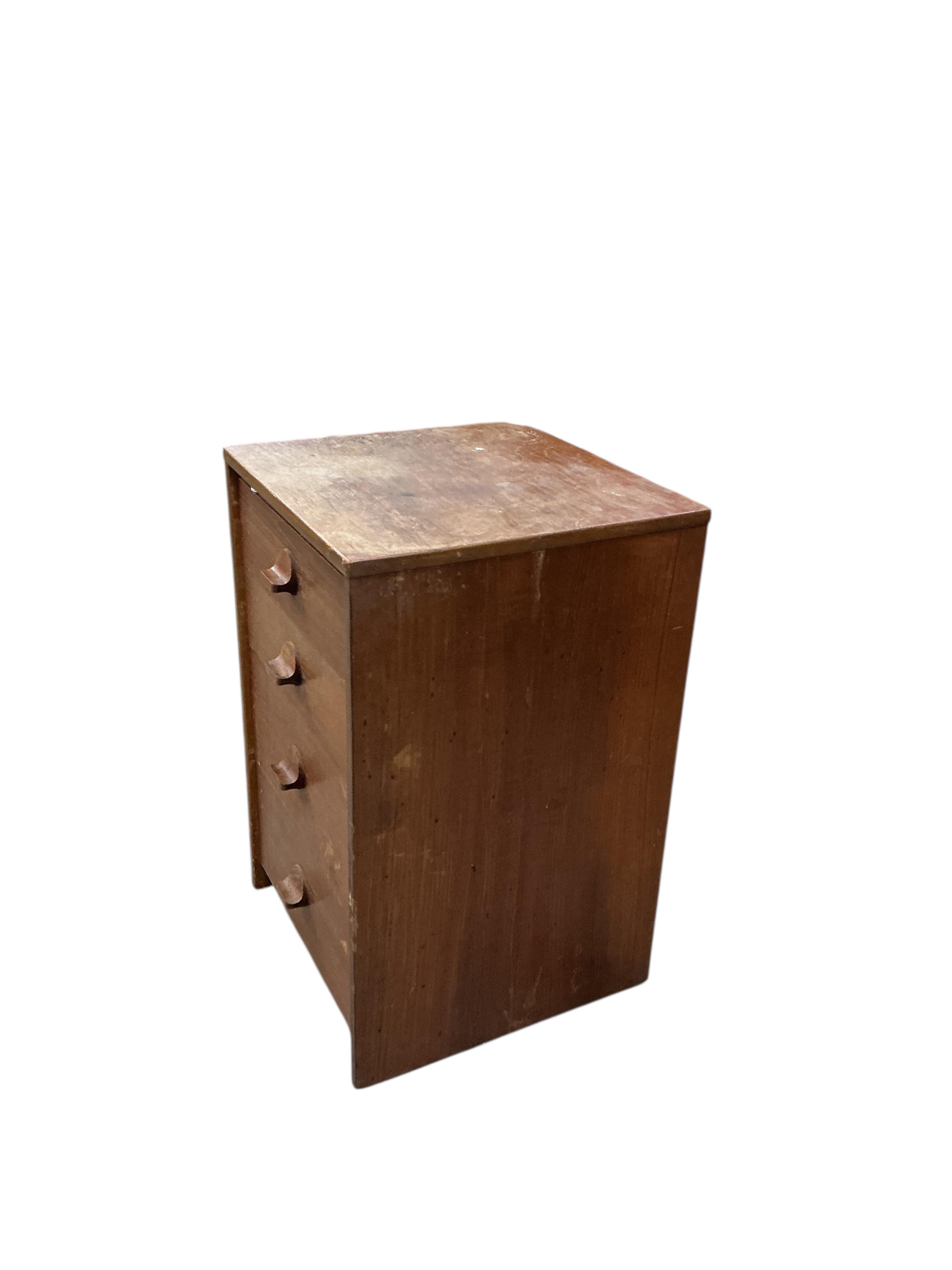 A small mid century Stag teak three drawer chest and a four drawer chest, larger width 80cm, depth 43cm, height 63cm